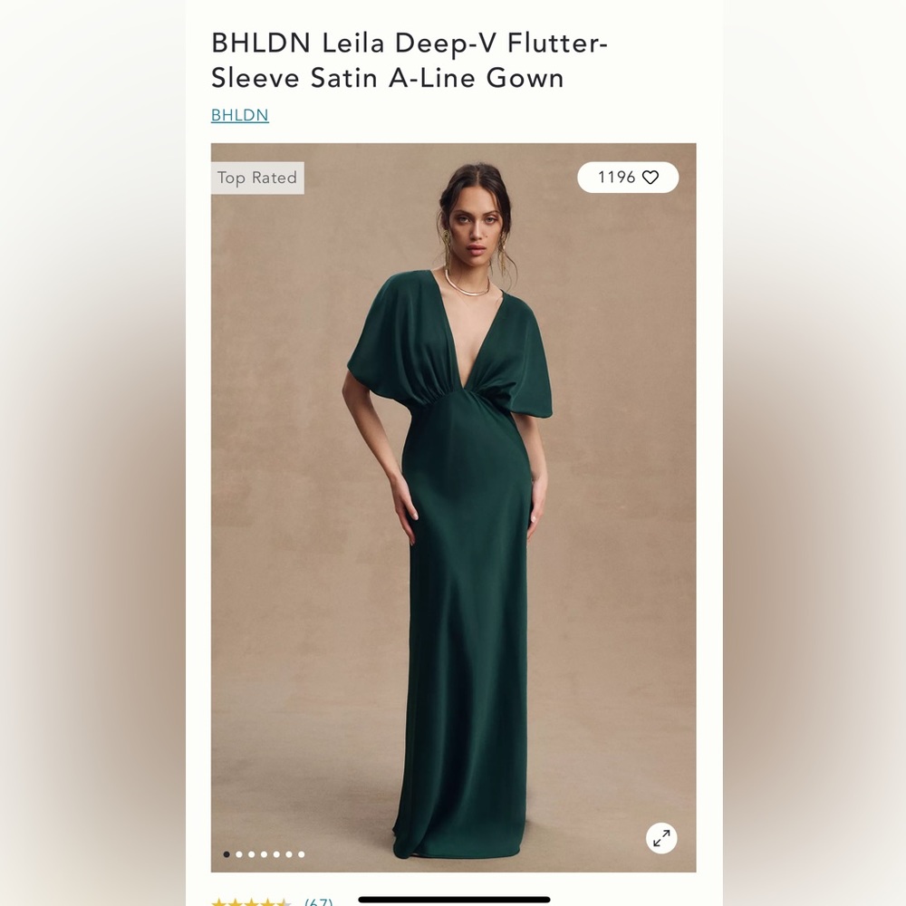 BHLDN Emerald Deep V Flutter Dress